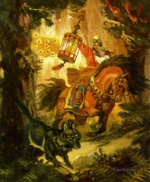Fantastic Stories Painting - Russian tsarevich ivan and the grey wolf Fantastic